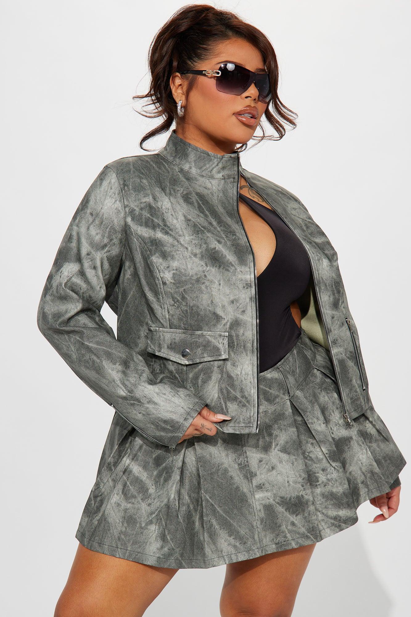 Babe Alert Faux Leather Jacket - Charcoal/combo Female Product Image