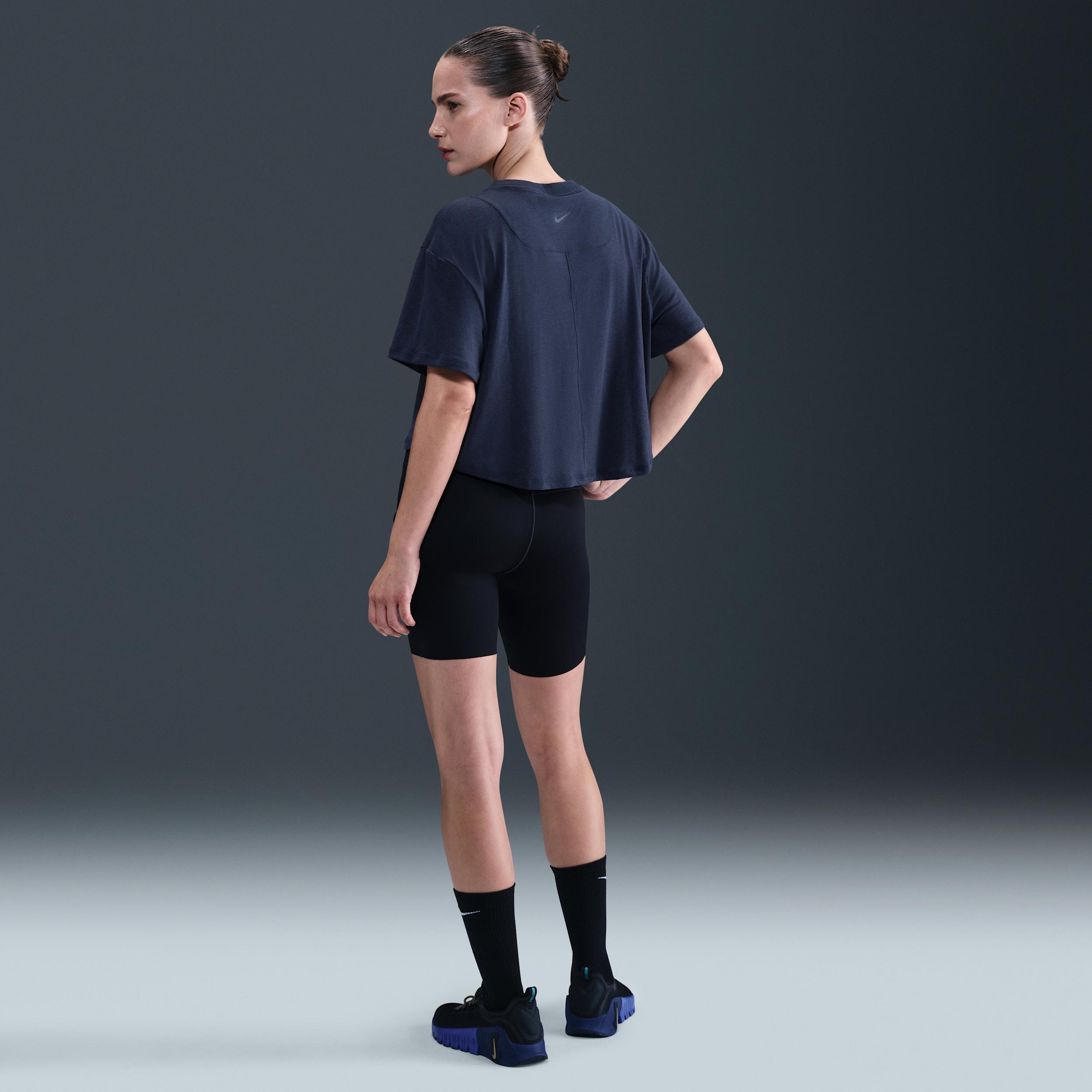 Nike Womens One Relaxed Dri-FIT Cropped Short-Sleeve Top | HJ1065-410 Product Image