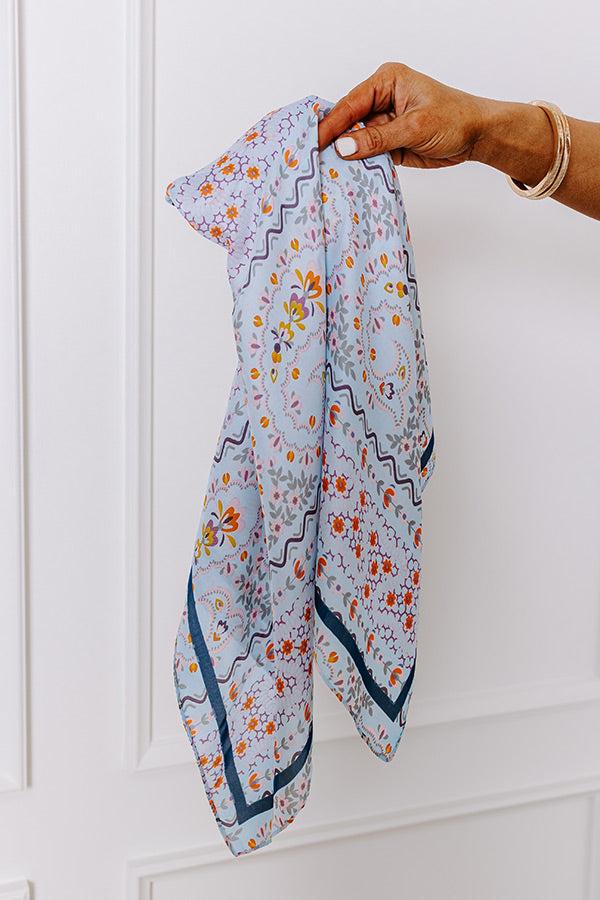 Garden Picnic Satin Scarf in Sky Blue Product Image