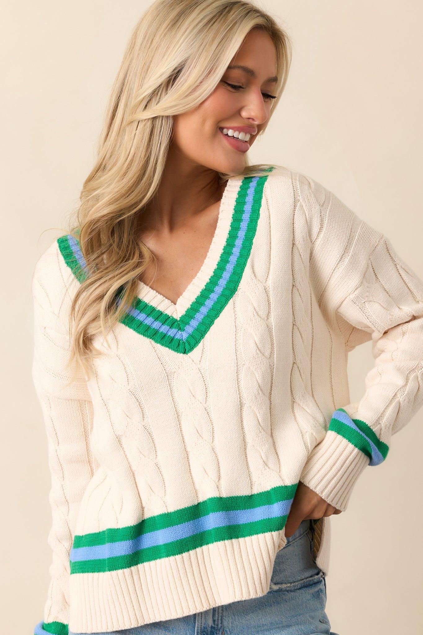 On My Own Time Oversized Ivory Cable Knit Sweater Product Image