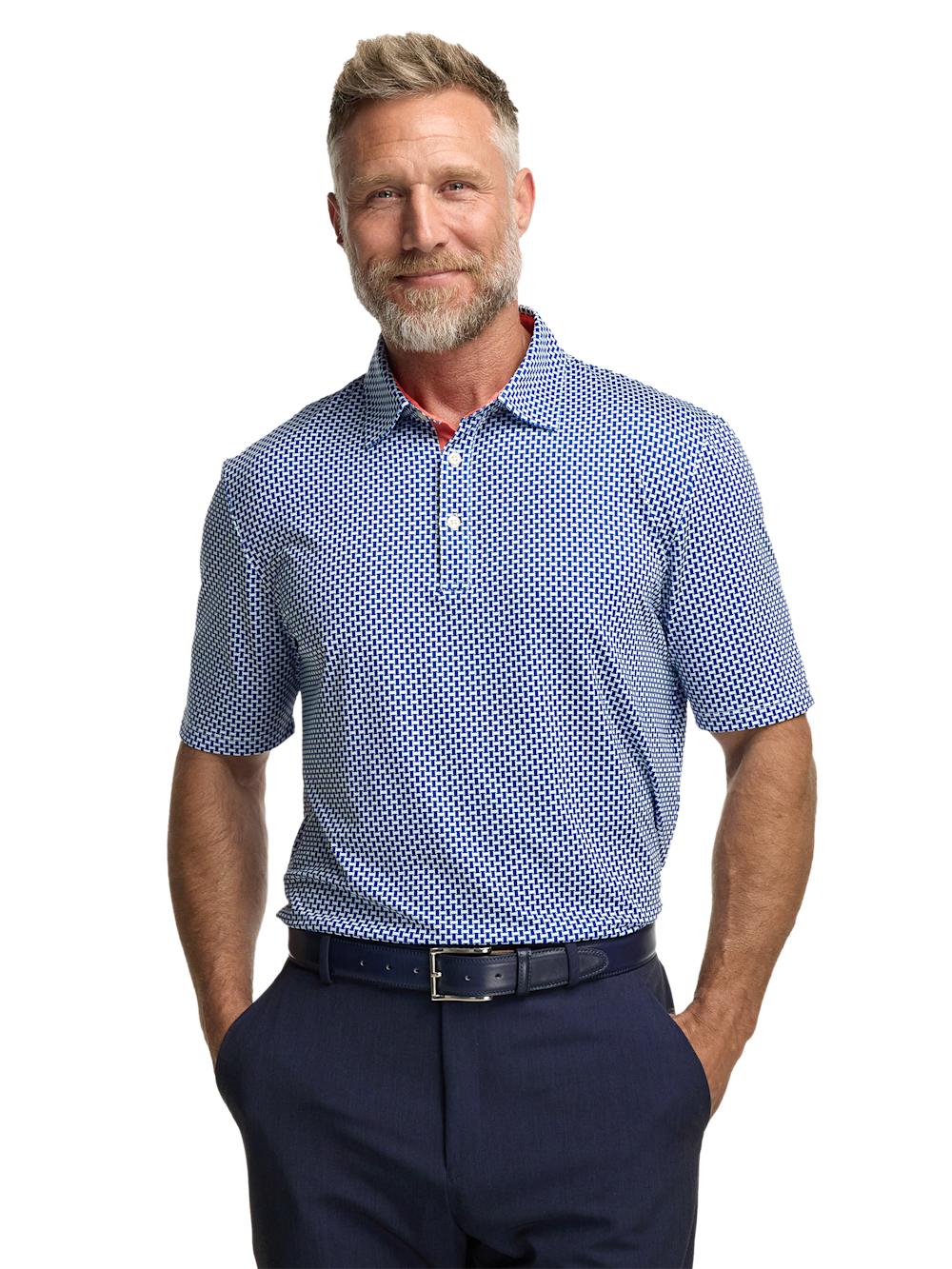Performance Blend Three Button Patterned Performance Polo - Navy Product Image