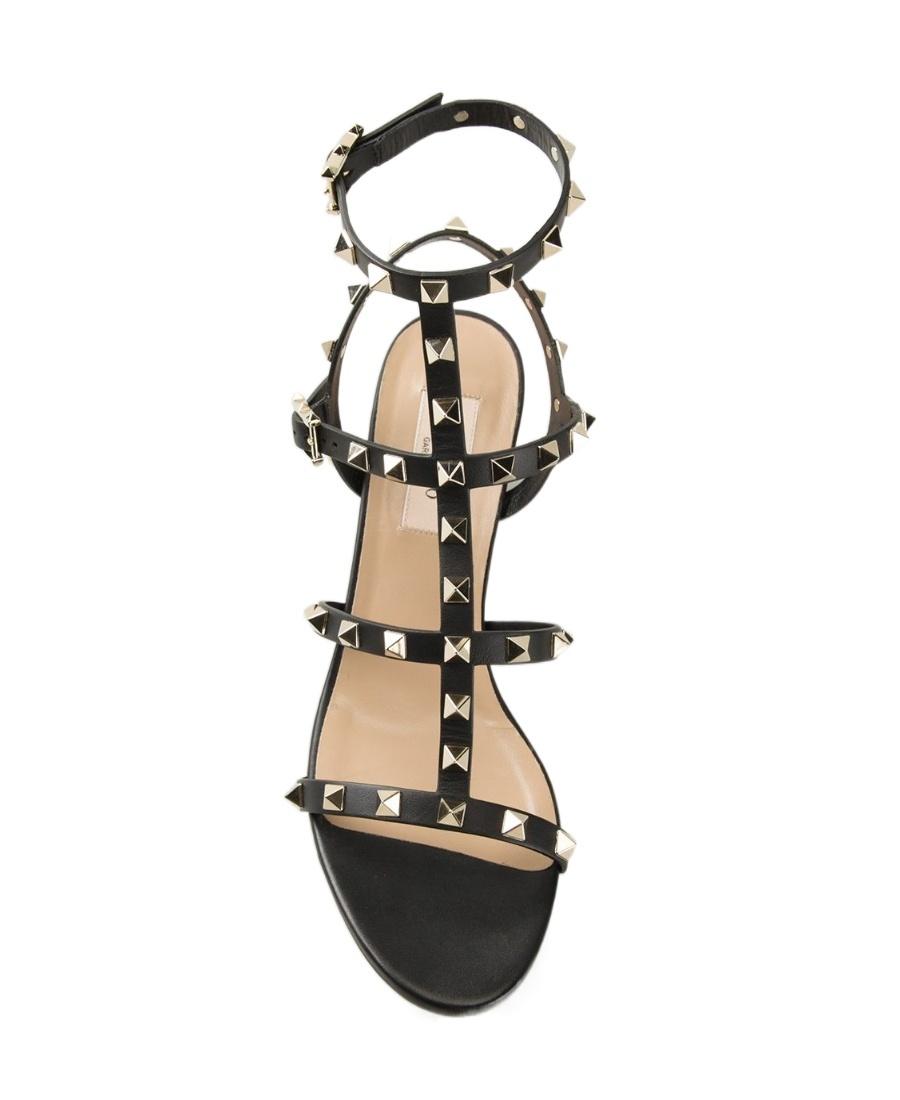VALENTINO GARAVANI Valentino Rockstud Caged 90 Leather Ankle Strap Sandal In Black Product Image