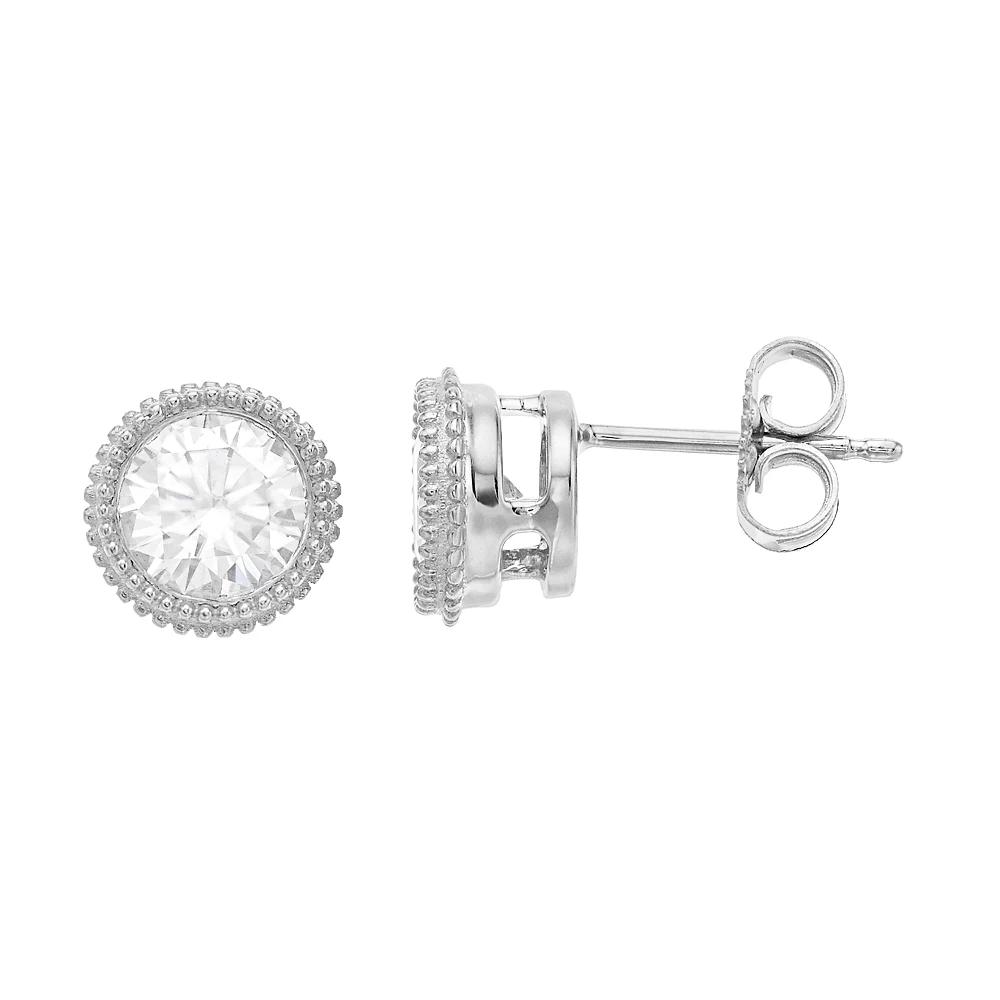 Radiant Fire 14k White Gold Round Cut Lab-Created Moissanite Stud Earrings, Women's Product Image