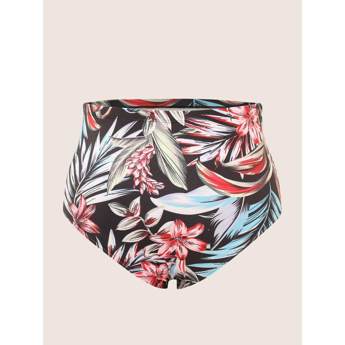 Plus Size Tropical Print Buckle Detail Swim Dress Women's Swimwear BlackFlower Beach Bodycon V-neck High stretch Curve Swim Dresses BloomChic 10/M Product Image