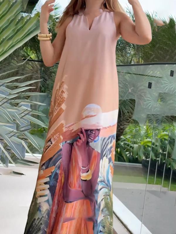 Loose Sleeveless Figure Pockets V-Neck Maxi Dresses Product Image