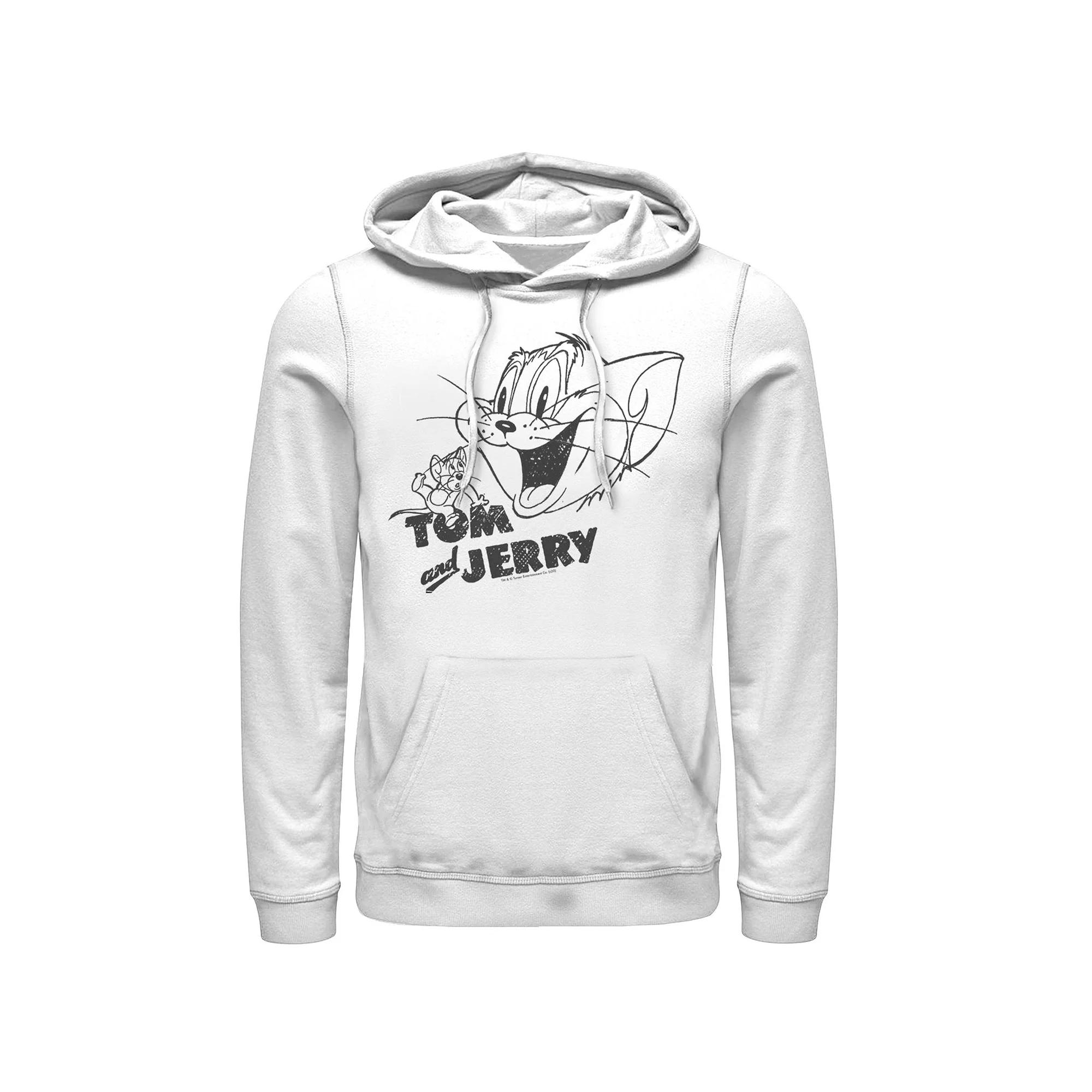 Men's Tom And Jerry Line Art Portrait Logo Hoodie,  Product Image
