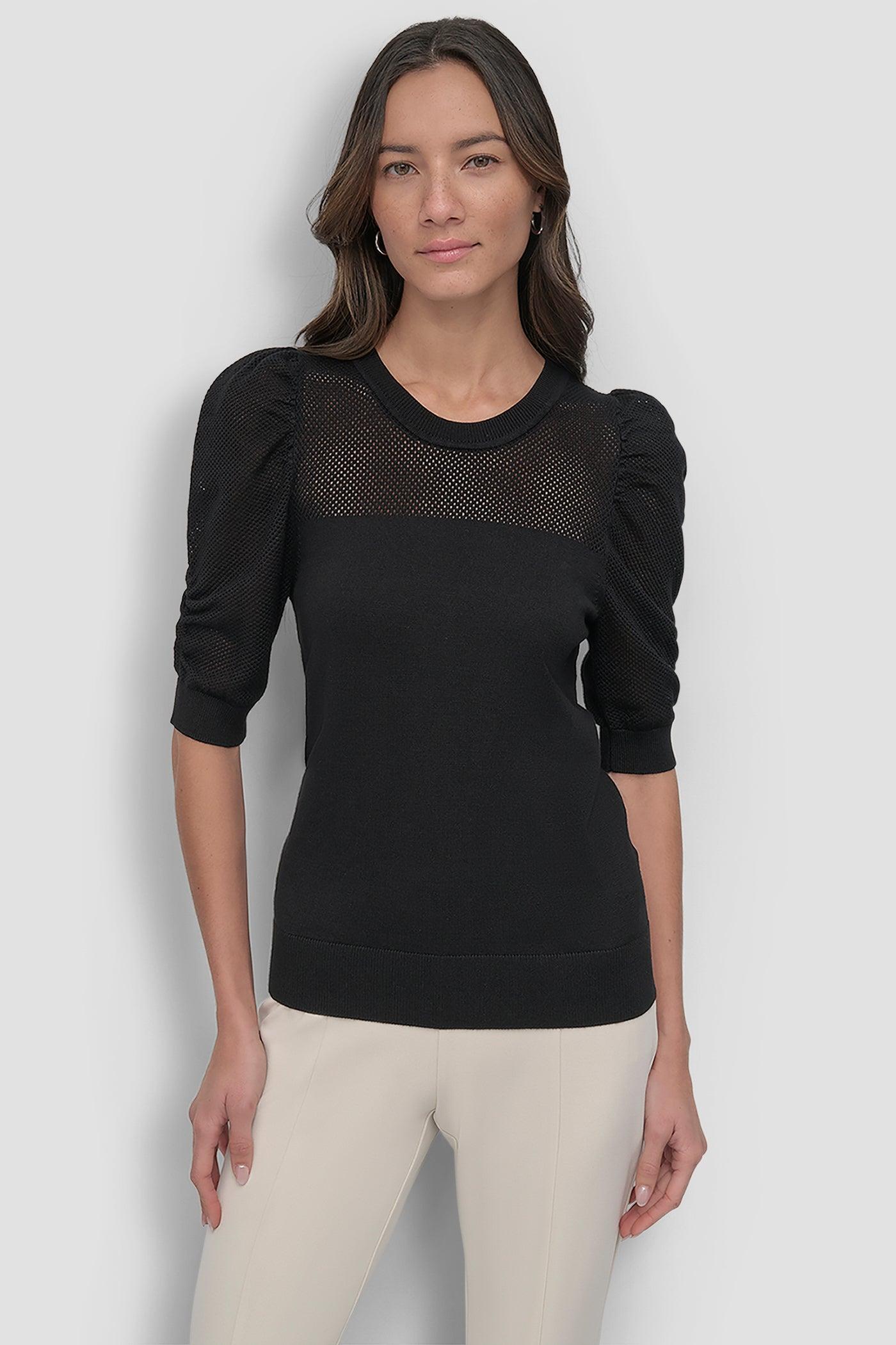 SHORT SLEEVE CREWNECK TWIST SLEEVE SWEATER Product Image