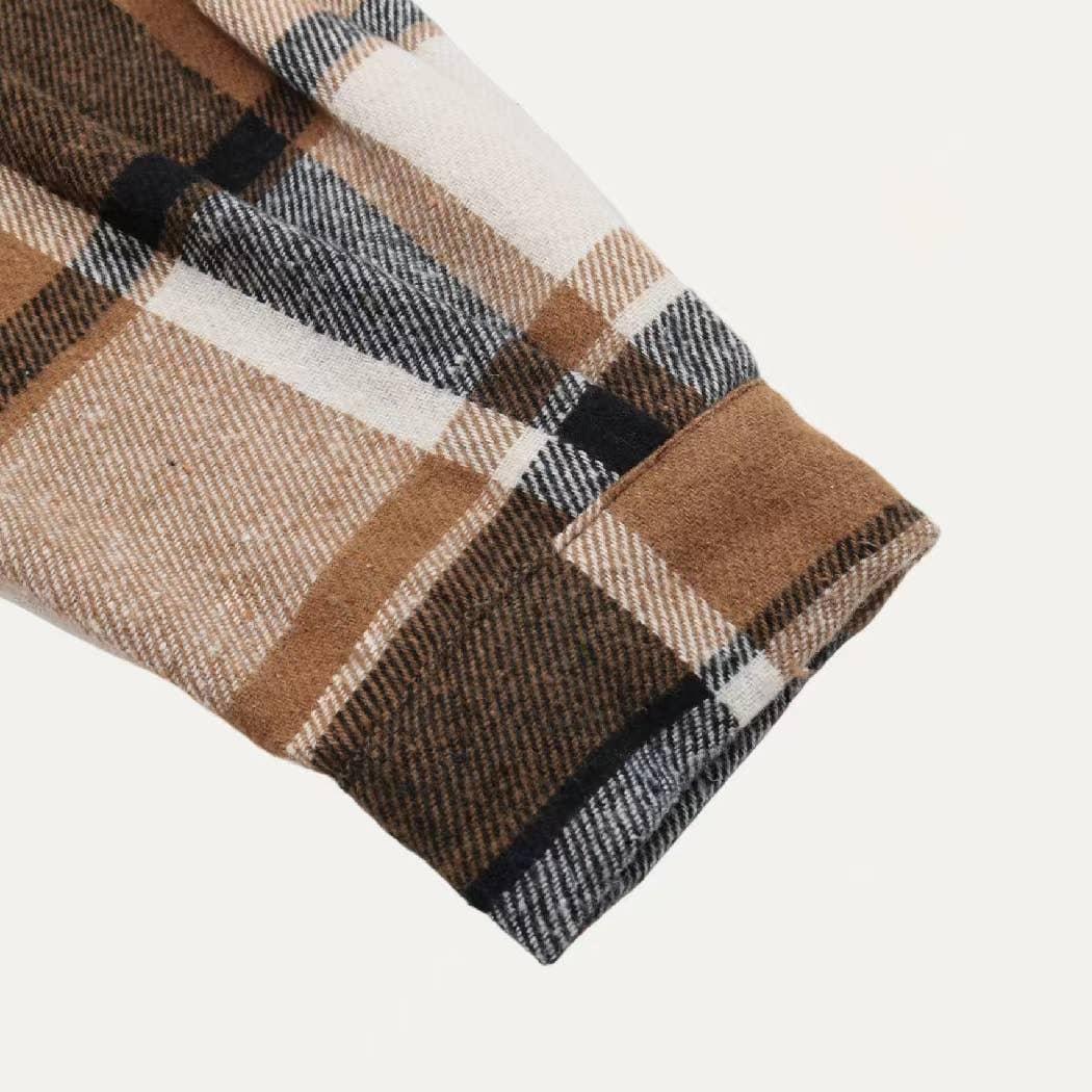 Chic Classic Plaid Collared Neck Asymmetrical Zipper Shacket Product Image