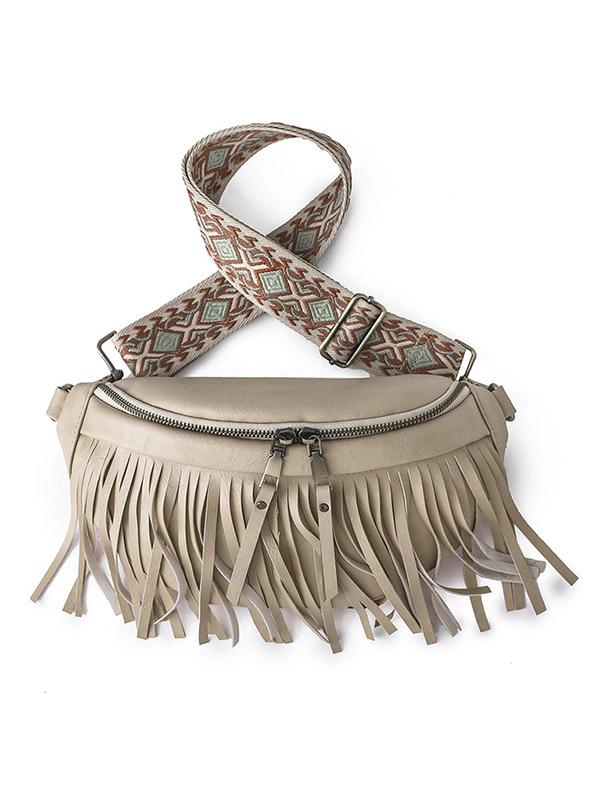 Geometric Tasseled Zipper Crossbody Bags Product Image