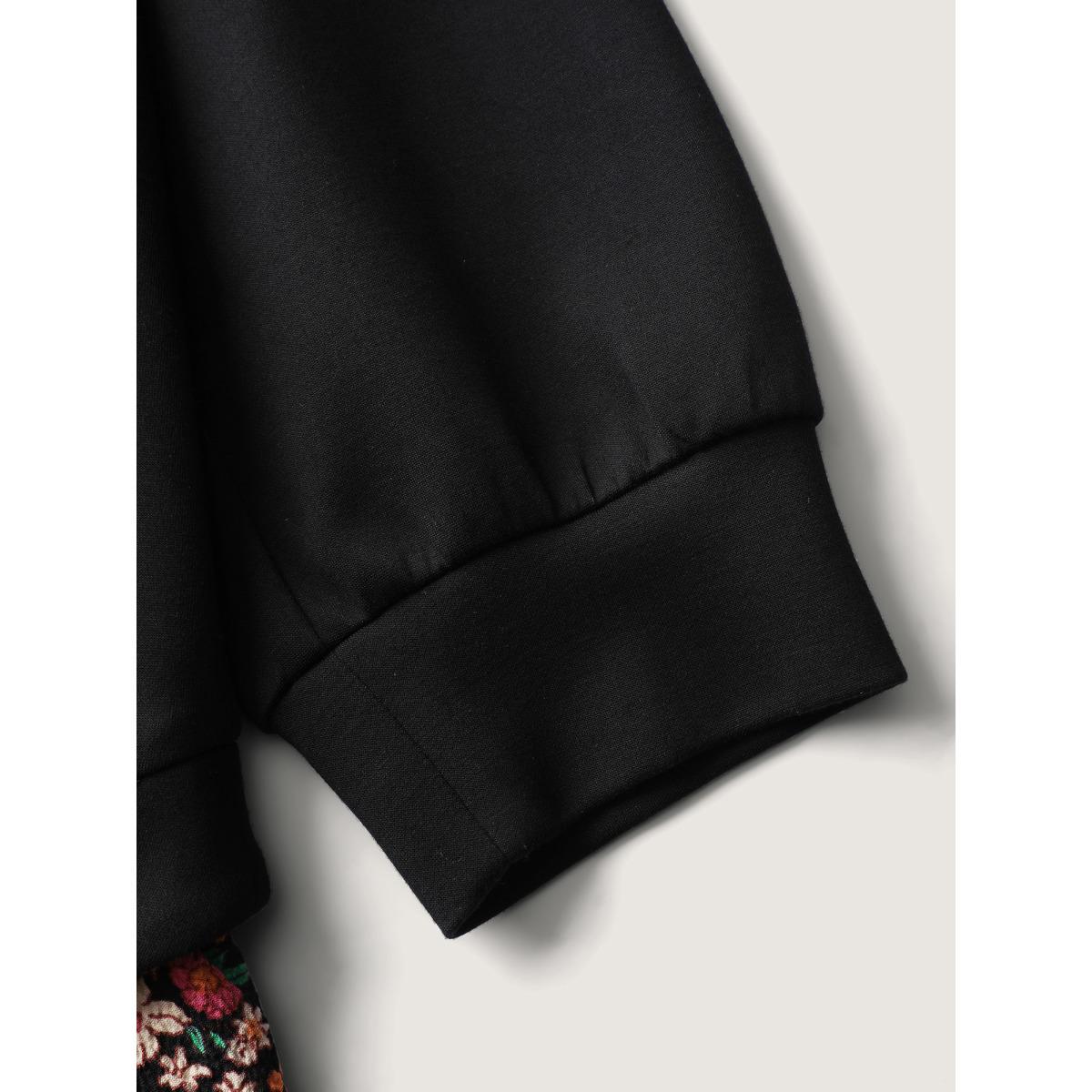 Plus Size Supersoft Floral Spliced Layered Sweatshirt Women Black Leisure Contrast Round Neck Casual Sweatshirts BloomChic 26/4X Product Image