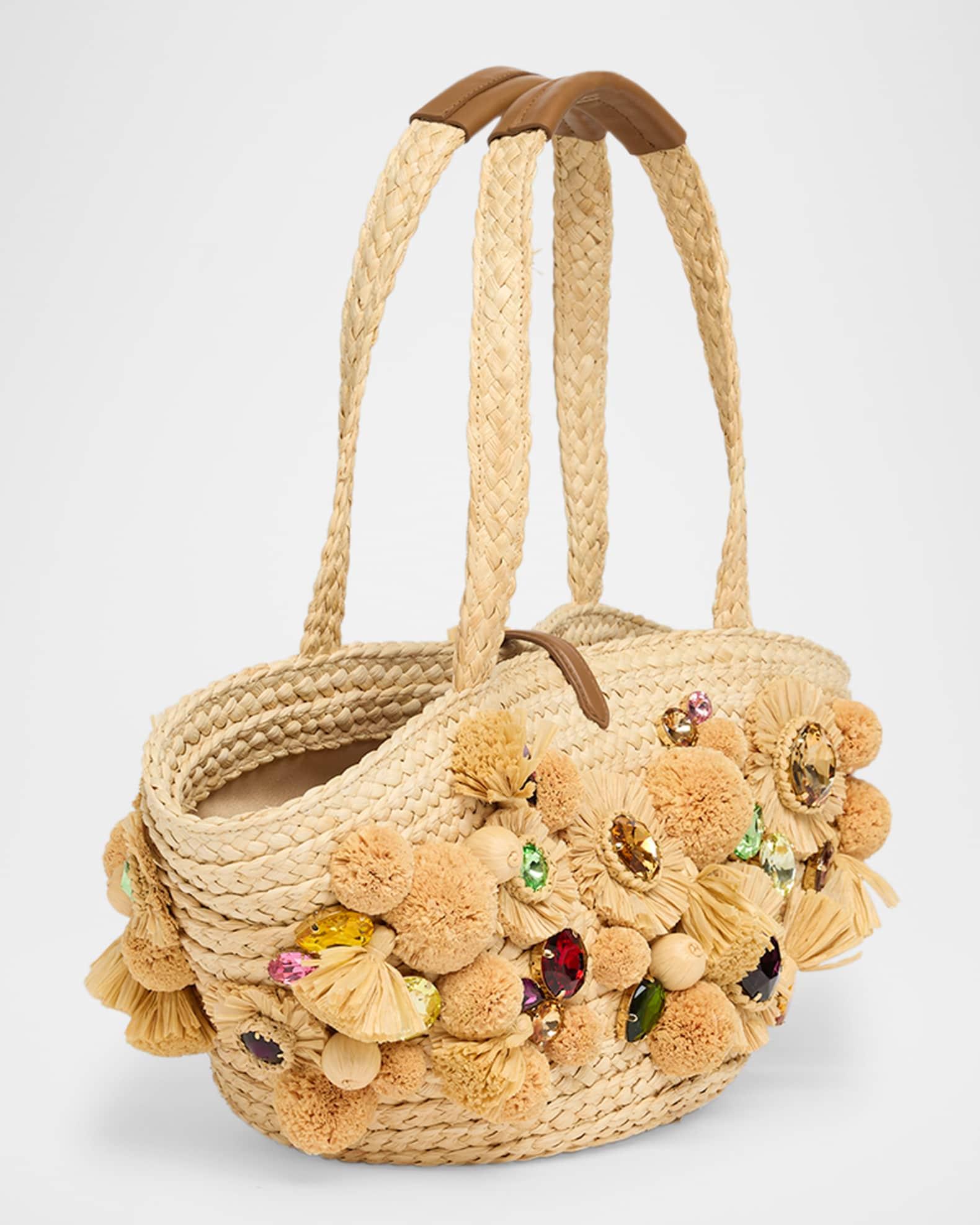 Floral Embellished Raffia Tote Bag Product Image