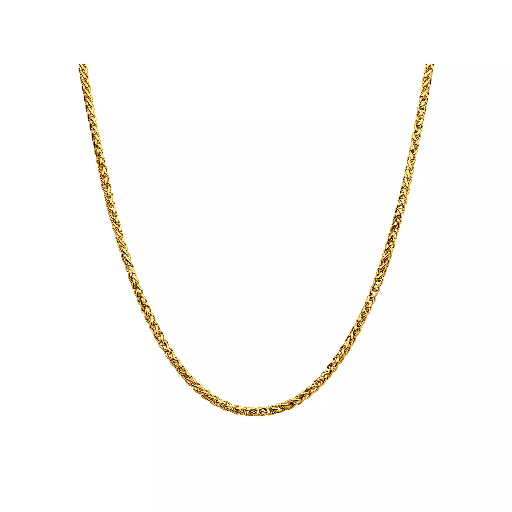 18k Gold Over Stainless Steel 4 mm Wheat Chain Necklace, Men's, Size: 20", Gold Tone Product Image