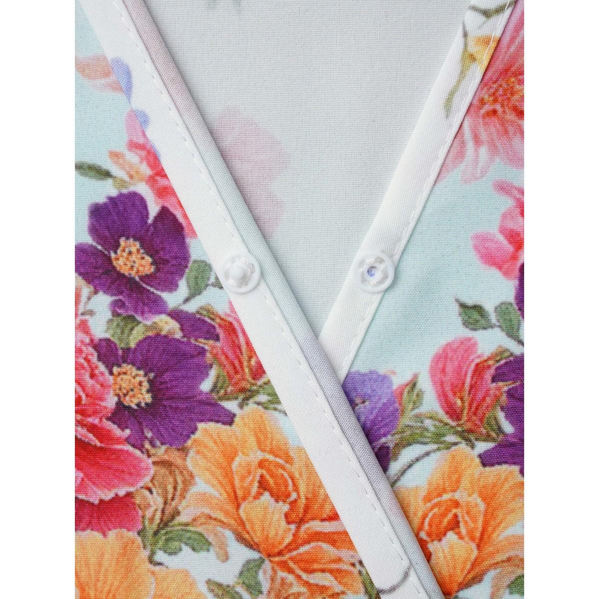 Plus Size Floral Print Wrap-Neck Flared Sleeve Maxi Dress Ivory Women Romantic Non Overlap Collar Short sleeve Curvy BloomChic 14-16/1X Product Image