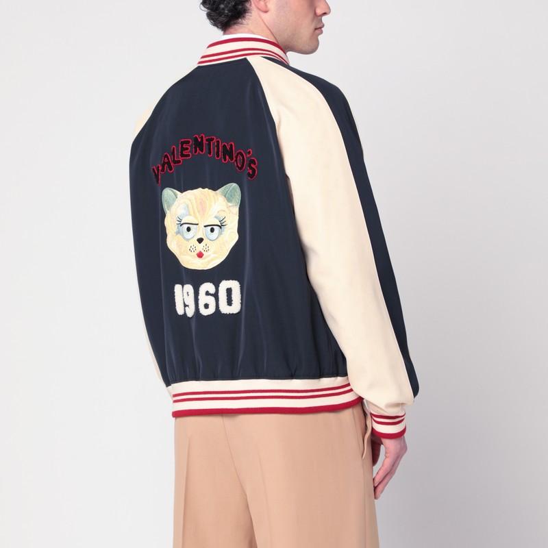 VALENTINO La Chat De La Maison Wool Bomber Jacket In Black Product Image