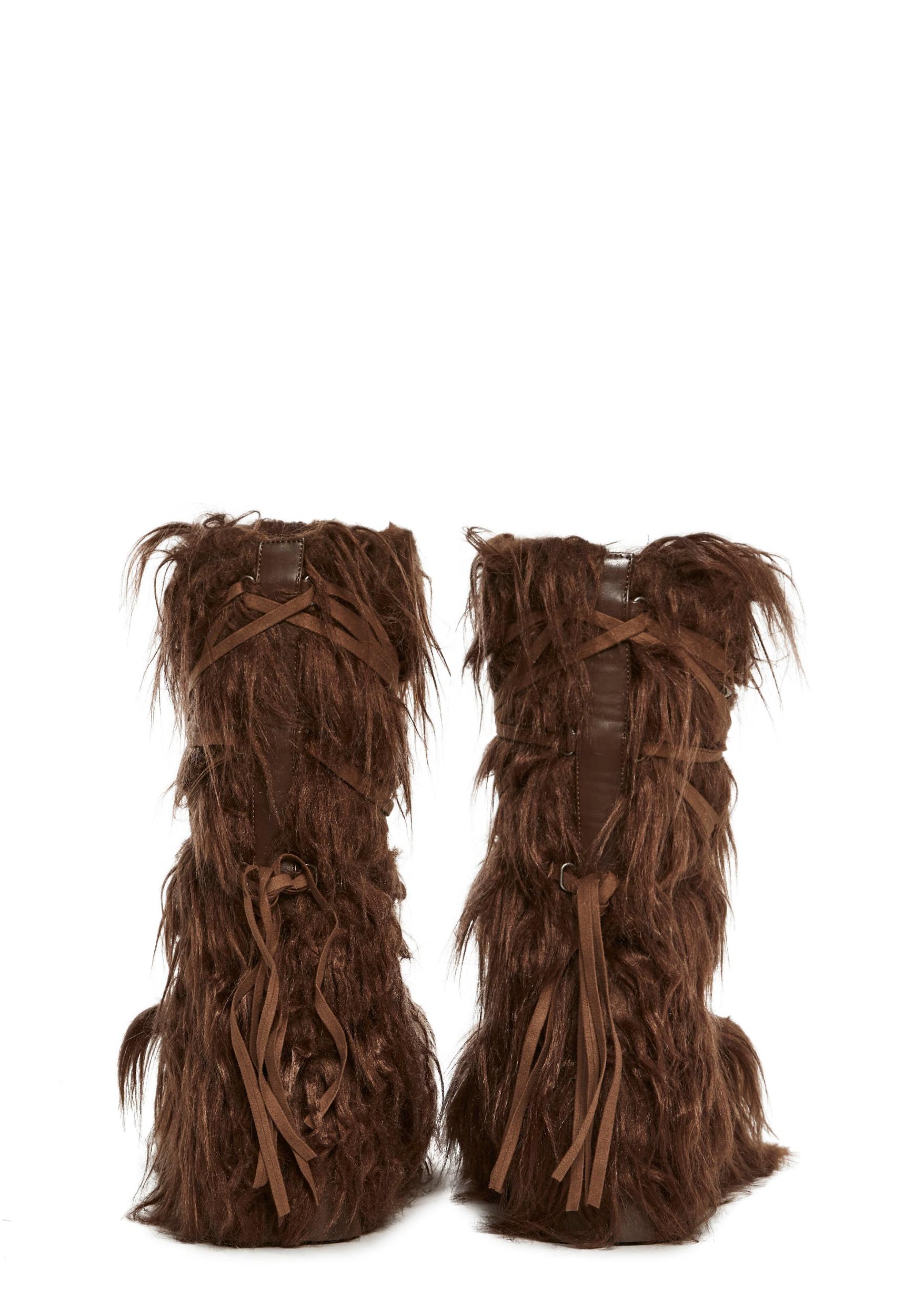 Shaggy Faux Fur Faux Suede Wrap Around Platform Boots Darker Wavs - Brown Product Image