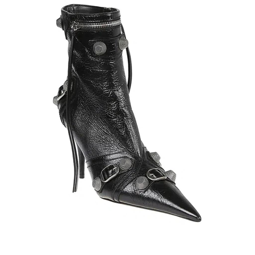 BALENCIAGA Womens Cagole Lambskin Buckle Zip Ankle Booties In Black Product Image