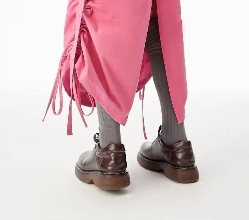 High Rise Plain Drawstring Midi A-Line Cargo Skirt Product Image