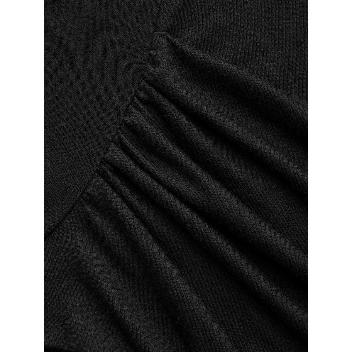 Plus Size Supersoft Essentials Boat Neck Gathered Dress Pureblack Women Casual Gathered Boat Neck Long Sleeve Curvy BloomChic 12/L Product Image