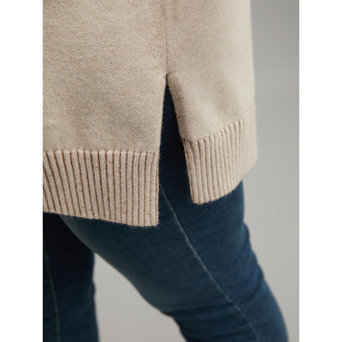 Plus Size Supersoft Essentials Asymmetrical Neck Button Detail Pullover LightBrown Women Leisure Loose Long Sleeve Asymmetrical Neck Casual Pullovers BloomChic 14-16/1X Product Image