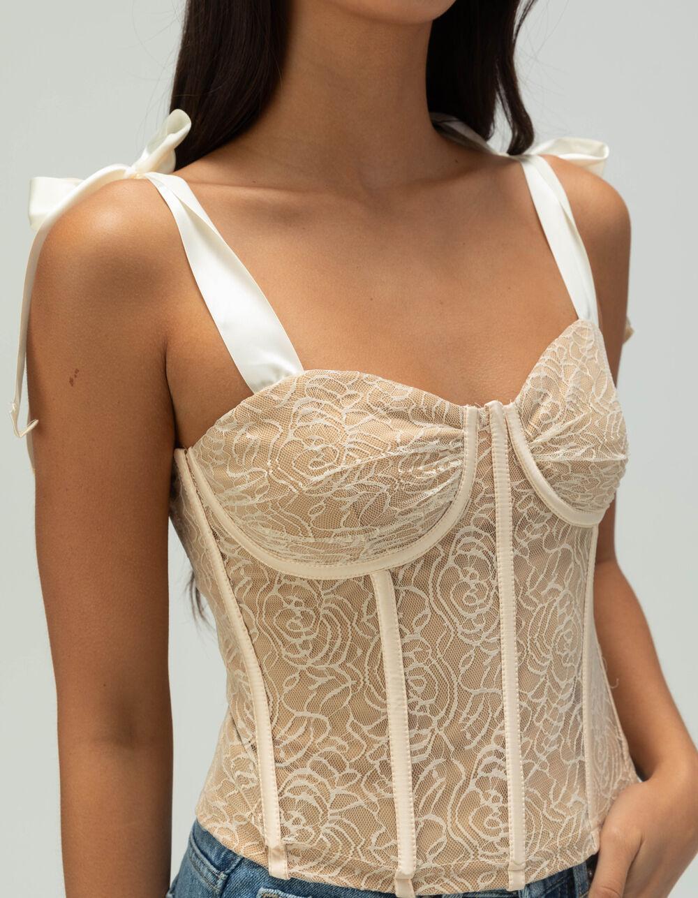 WEST OF MELROSE Womens Lace Corset Top - CREAM Product Image