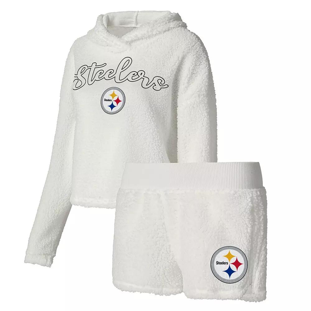 Women's Concepts Sport  White Pittsburgh Steelers Fluffy Pullover Sweatshirt & Shorts Sleep Set, Size: 2XL Product Image