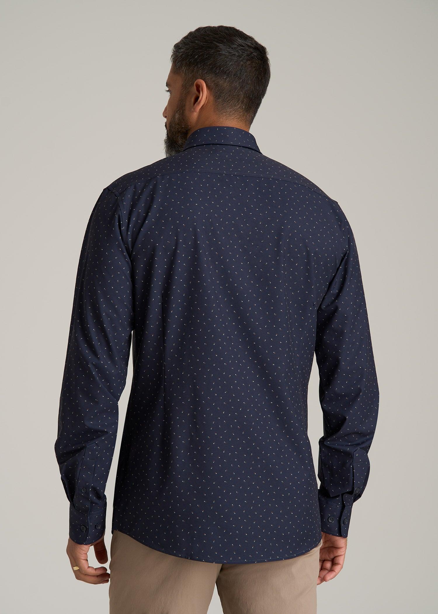 Traveler Stretch Dress Shirt for Tall Men in Dark Blue Floral Male Product Image