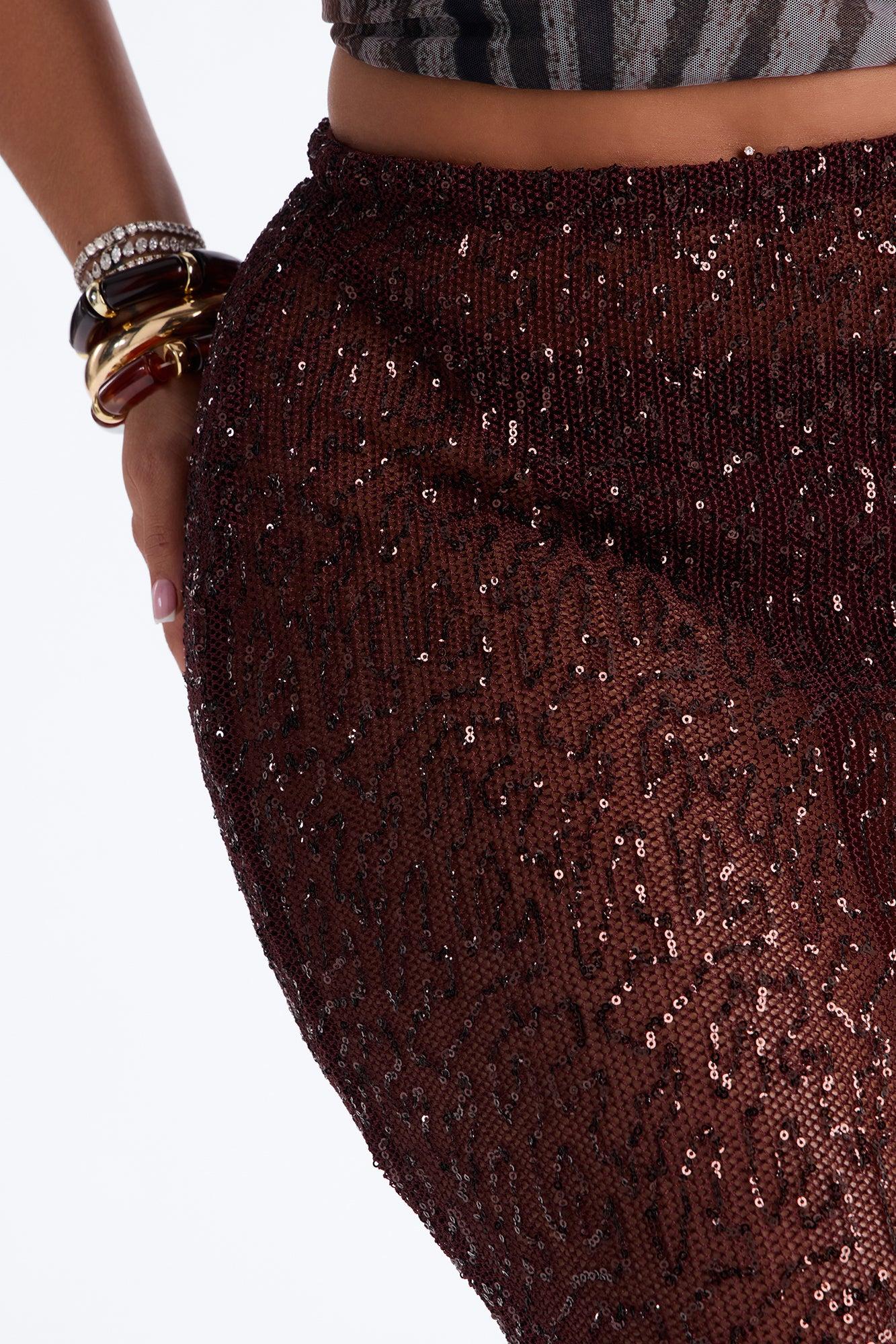 Lost In Paradise Sequin Maxi Skirt - Chocolate Female Product Image