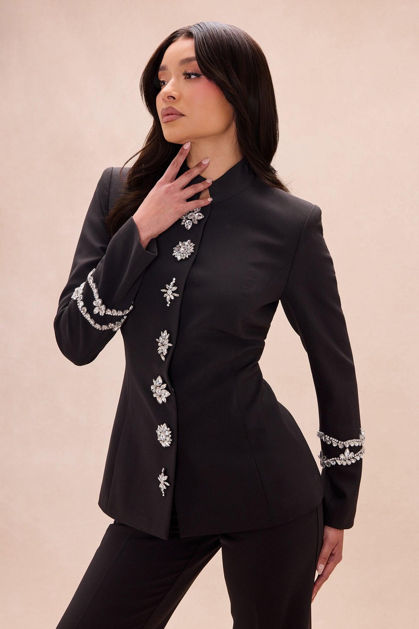 Billie Rhinestone Pant Set - Black Female Product Image