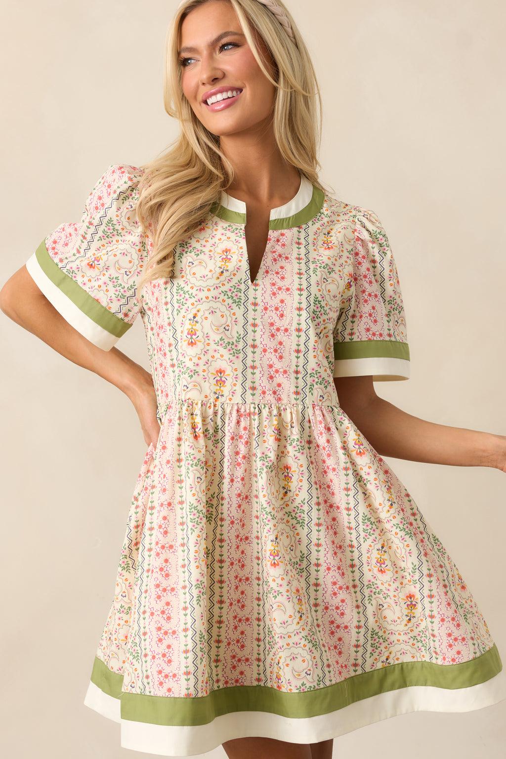 Lush With Life Green Floral Cotton Mini Dress Product Image