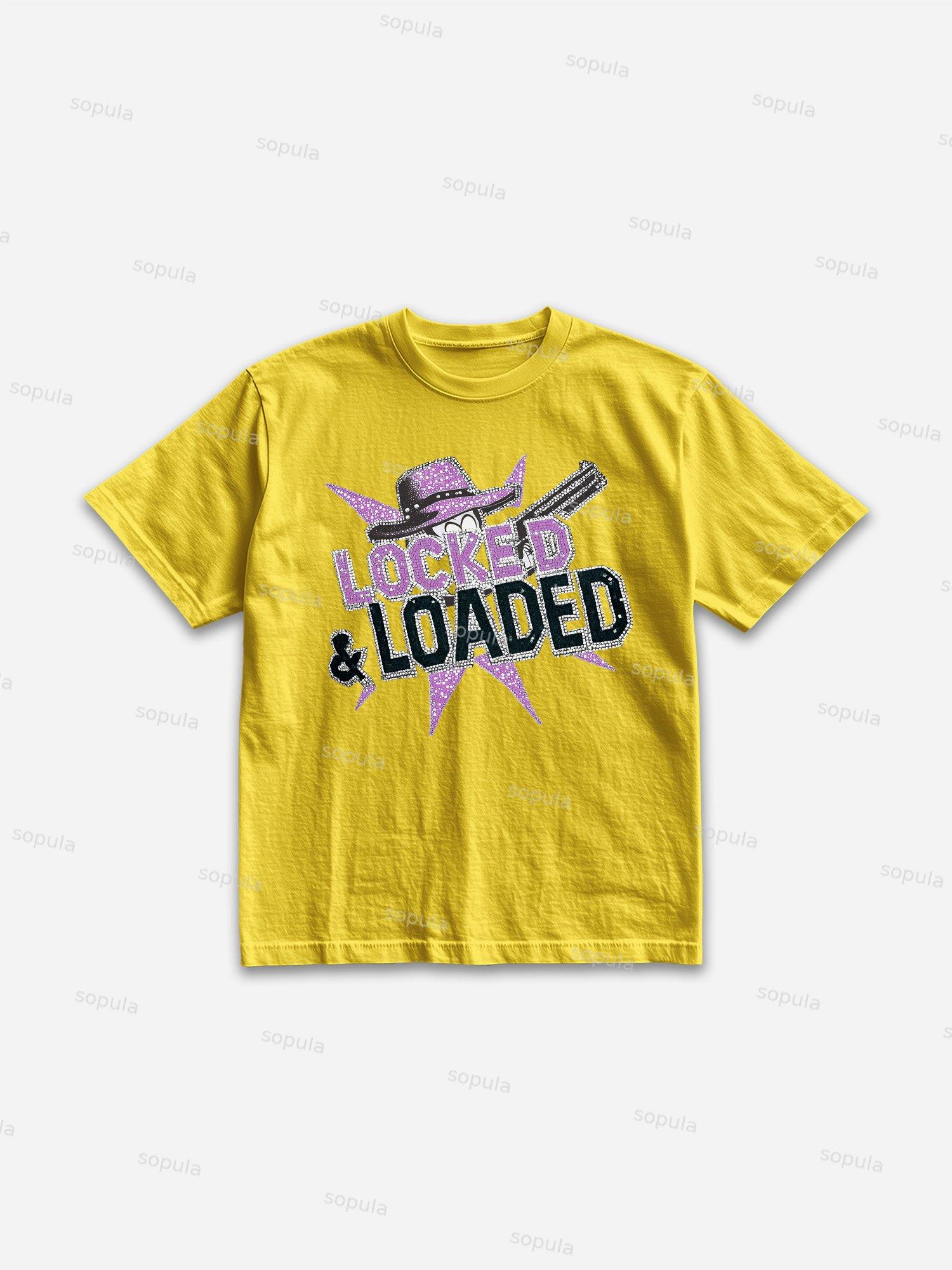 Locked & Loaded Cartoon Cowboy Revolver Graphic Cotton T-shirt Product Image