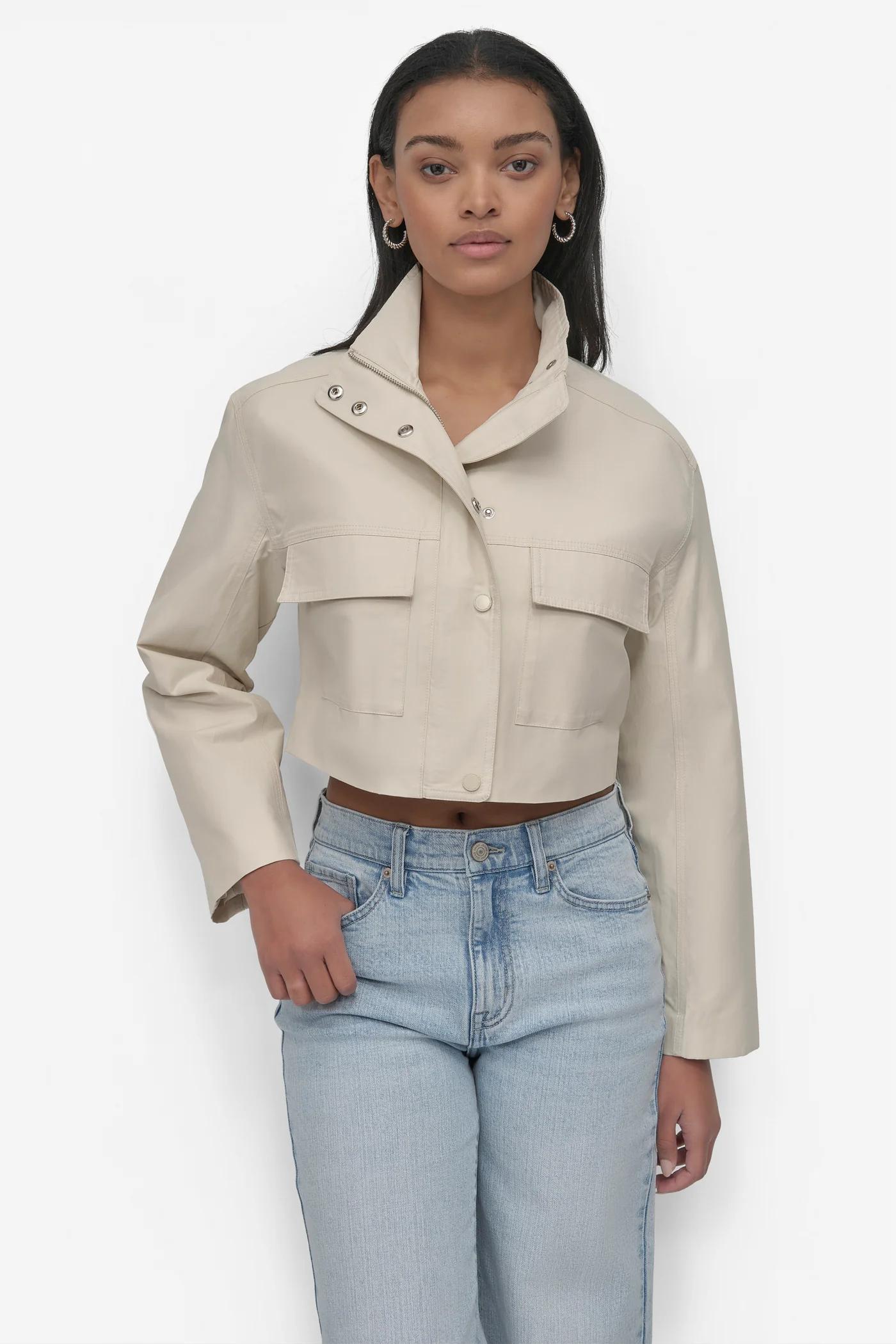 COATED WATER RESISTANTCROPPED UTILITY JACKET Product Image