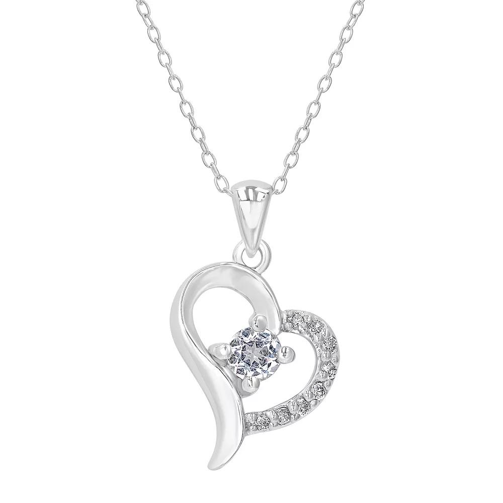 Gemistry Sterling Silver Stone & Cubic Zirconia Heart Necklace, Women's, Size: 18-20" ADJ, White Topaz Product Image