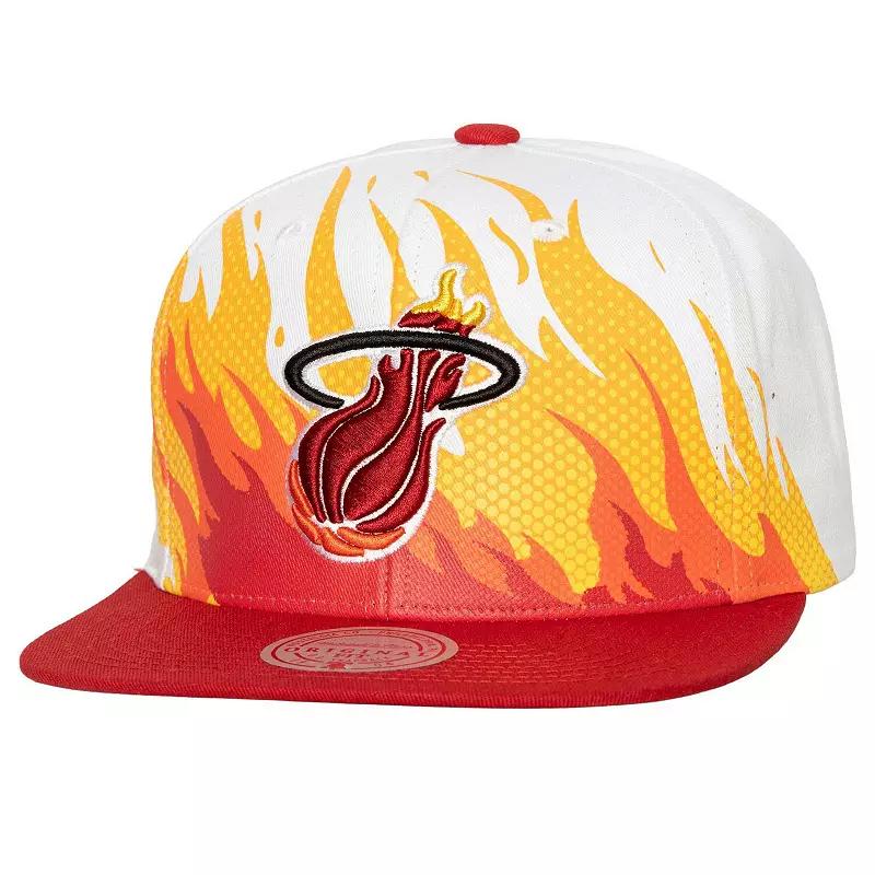 Men's Mitchell & Ness White Miami Heat Hot Fire Snapback Hat Product Image
