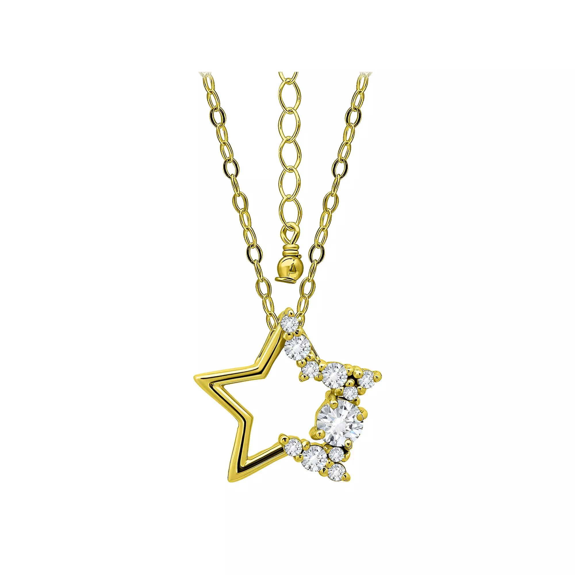 Aleure Precioso Sterling Silver Cubic Zirconia Open Star Pendant Necklace, Women's, Size: 18", Gold Tone Product Image