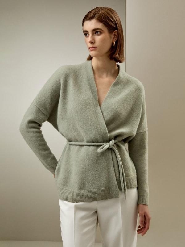 LILYSILK Cashmere Cardigan Women - Gray Cashmere Silk - Comfortable High Ribbed Sweater L Product Image