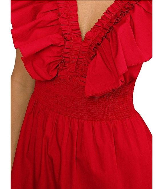 Adrianna by Adrianna Papell Ruffle V-Neck Smocked Waist Sleeveless Midi Dress Product Image