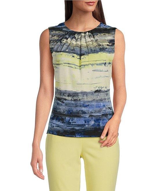 Calvin Klein Printed Novelty Pleated Crew Neck Sleeveless Cami Product Image