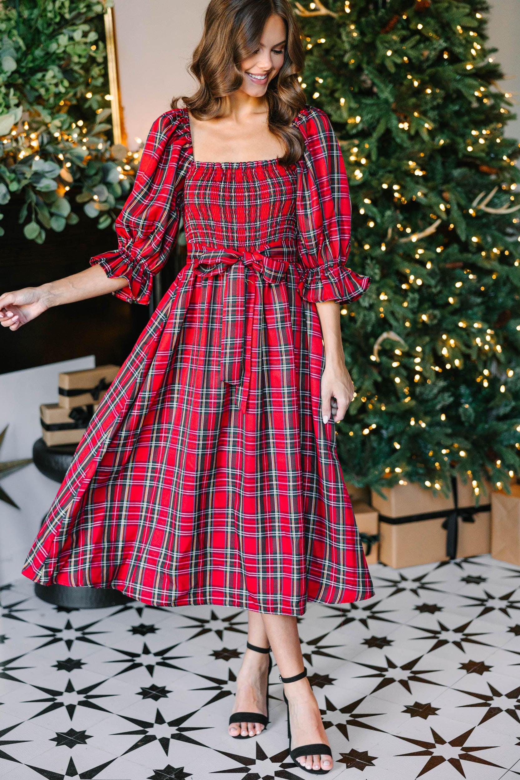 All I Want Red Tartan Plaid Midi Dress Female Product Image