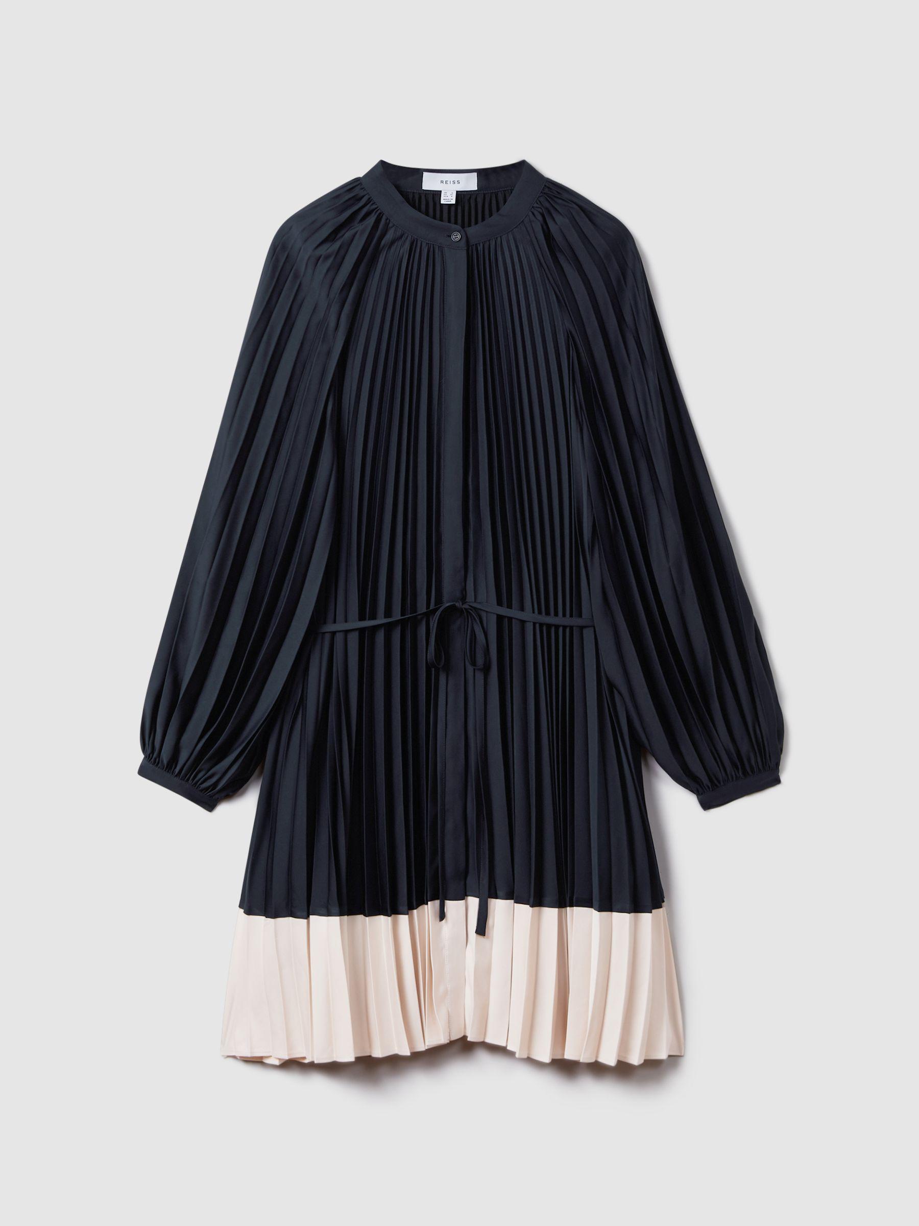 Pleated Colourblock Mini Dress in Navy/Blush Product Image