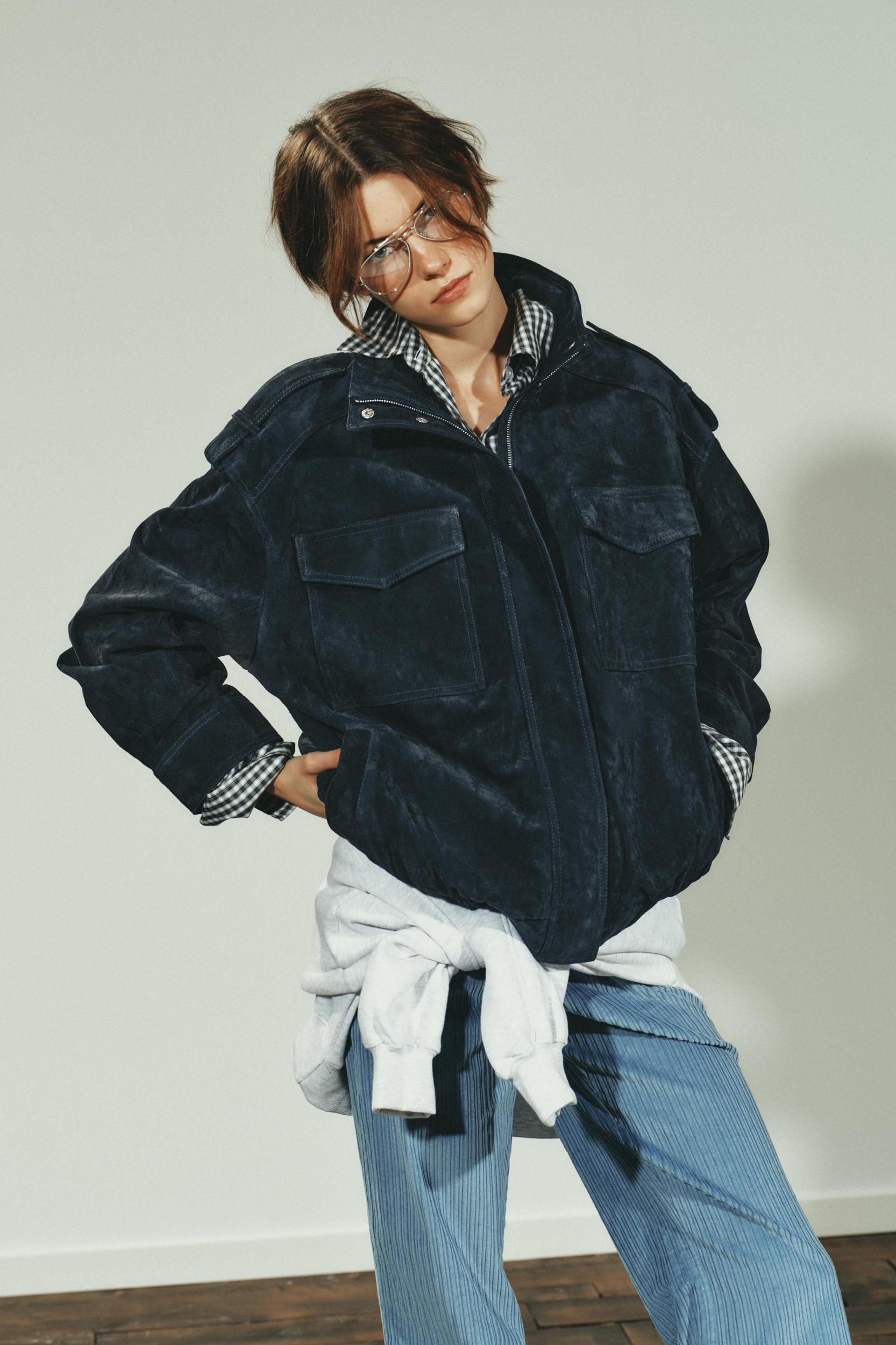 100% SUEDE LEATHER JACKET WITH POCKETS Product Image