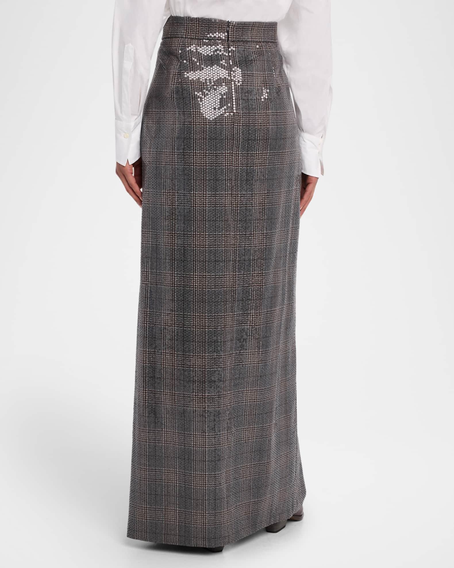Sequined Prince of Wales Wool Skirt Product Image