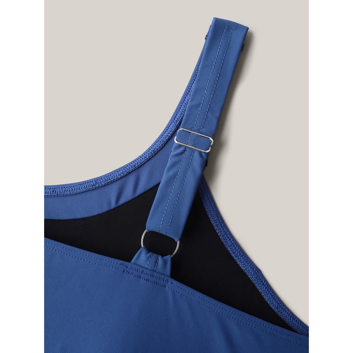 Plus Size Pleated Adjustable Straps Relaxed Swim Top Women's Swimwear Indigo Beach High stretch Bodycon Round Neck Curve Swim Tops BloomChic 12/L Product Image