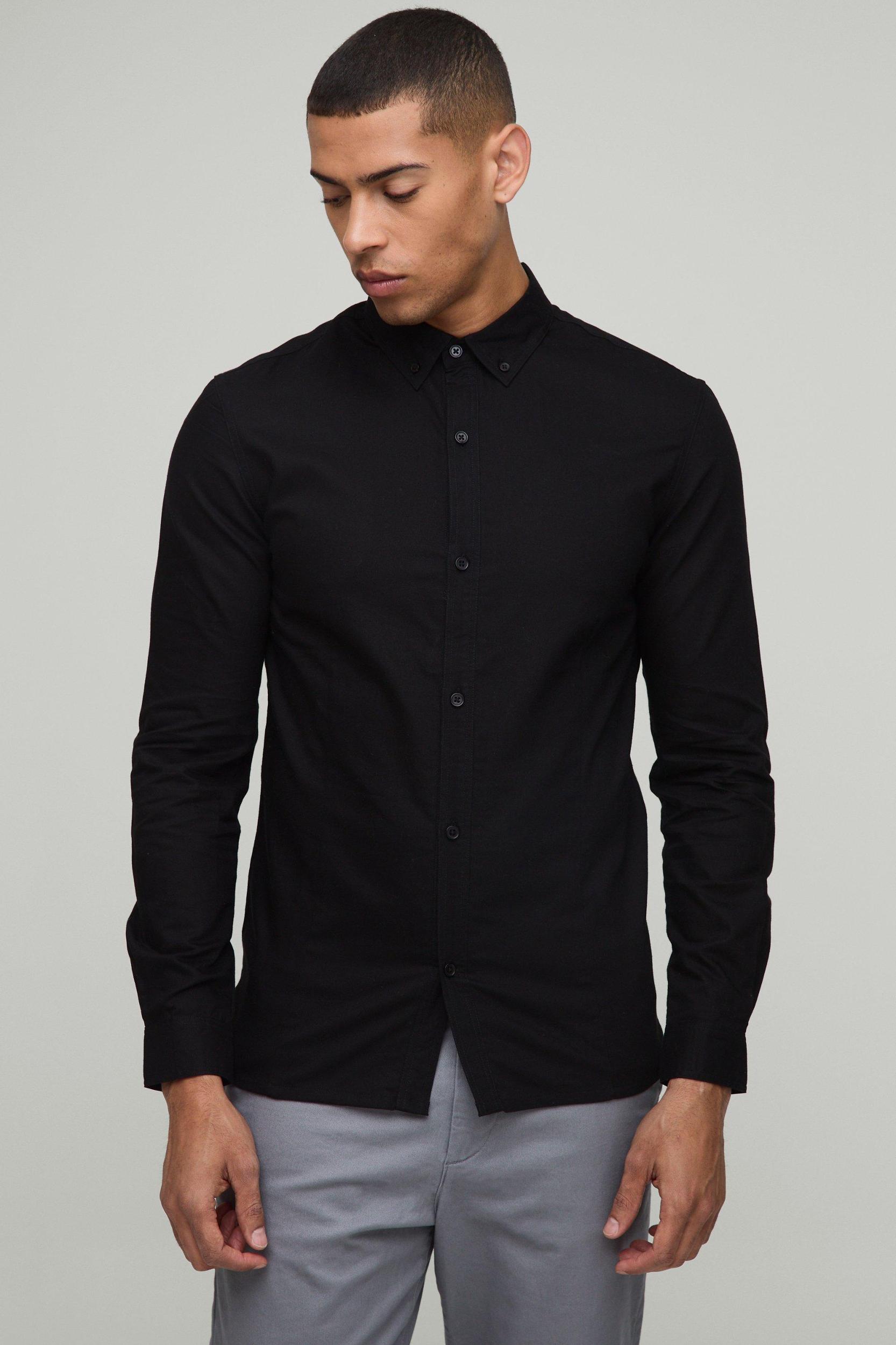 Slim Fit Button Down Collar Oxford Short Sleeve Shirt | boohooMAN USA Product Image