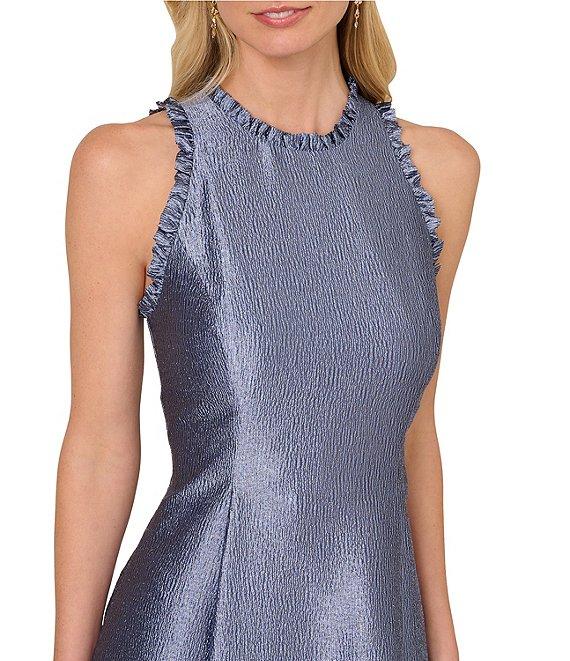 Adrianna Papell Ruffle Crew Neck Sleeveless Jacquard Hi Lo Party Dress Product Image