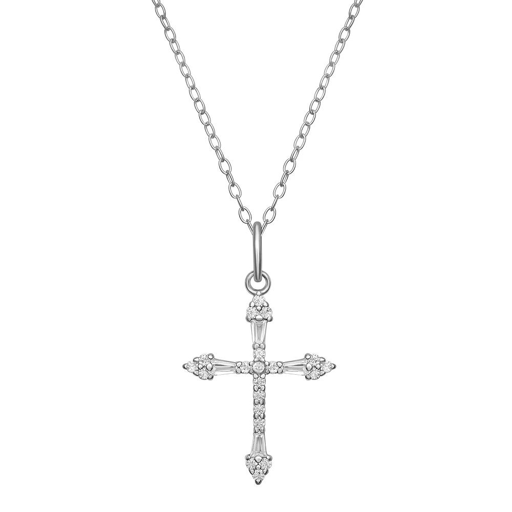PRIMROSE Sterling Silver Cubic Zirconia Cross Pendant Necklace, Women's, Size: 18" Product Image