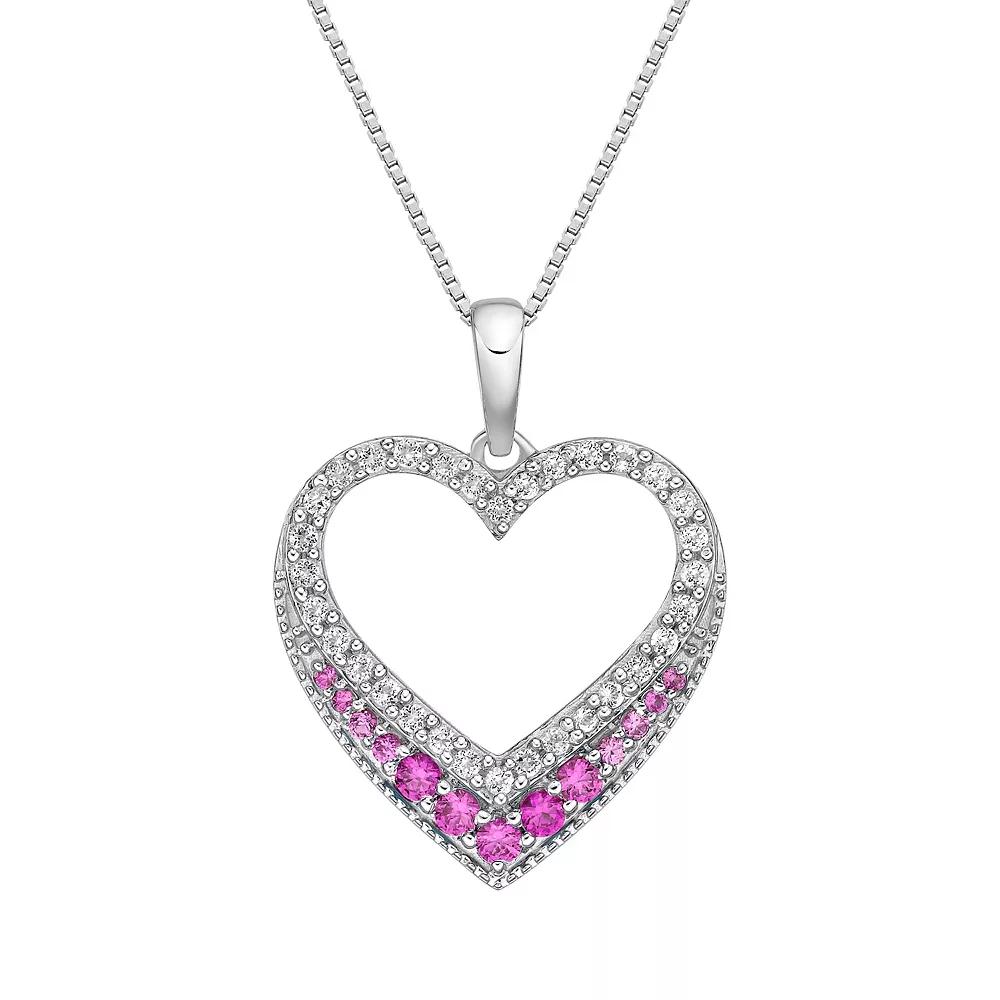 Gemminded Sterling Silver Lab-Created Pink & White Sapphire Open Heart Pendant Necklace, Women's, Size: 18" Product Image