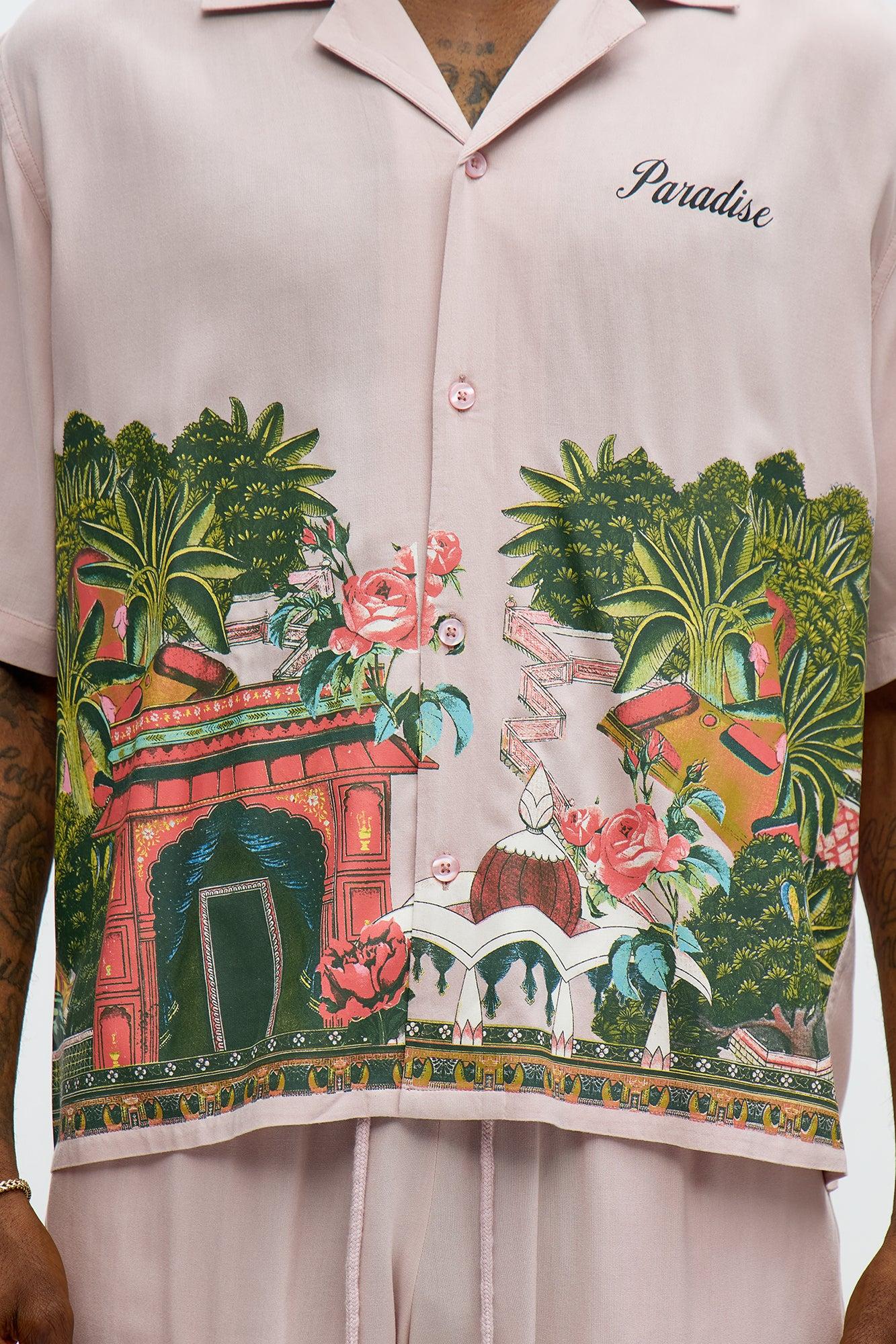 Paradise Set Short Sleeve Button Up Shirt - Pink Male Product Image
