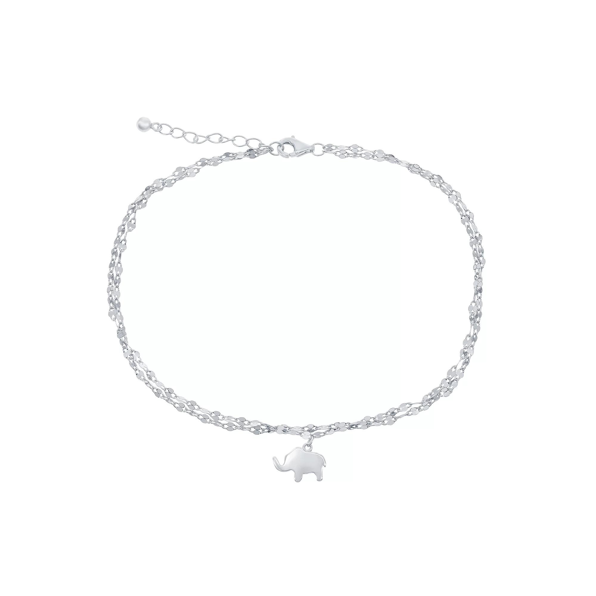 Mirror Chain Elephant Charm Anklet, Womens Sterling Product Image