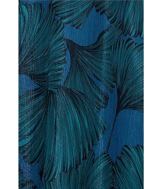 Betsy & Adam Halter Tie Neck Palm Print Shimmer Chiffon Sleeveless Maxi Dress Product Image