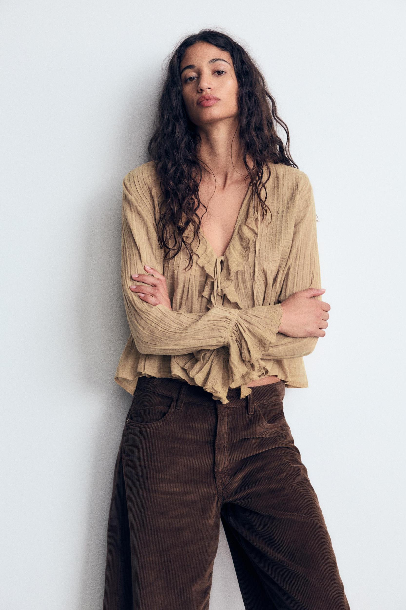 TEXTURED WEAVE RUFFLED SHIRT Product Image